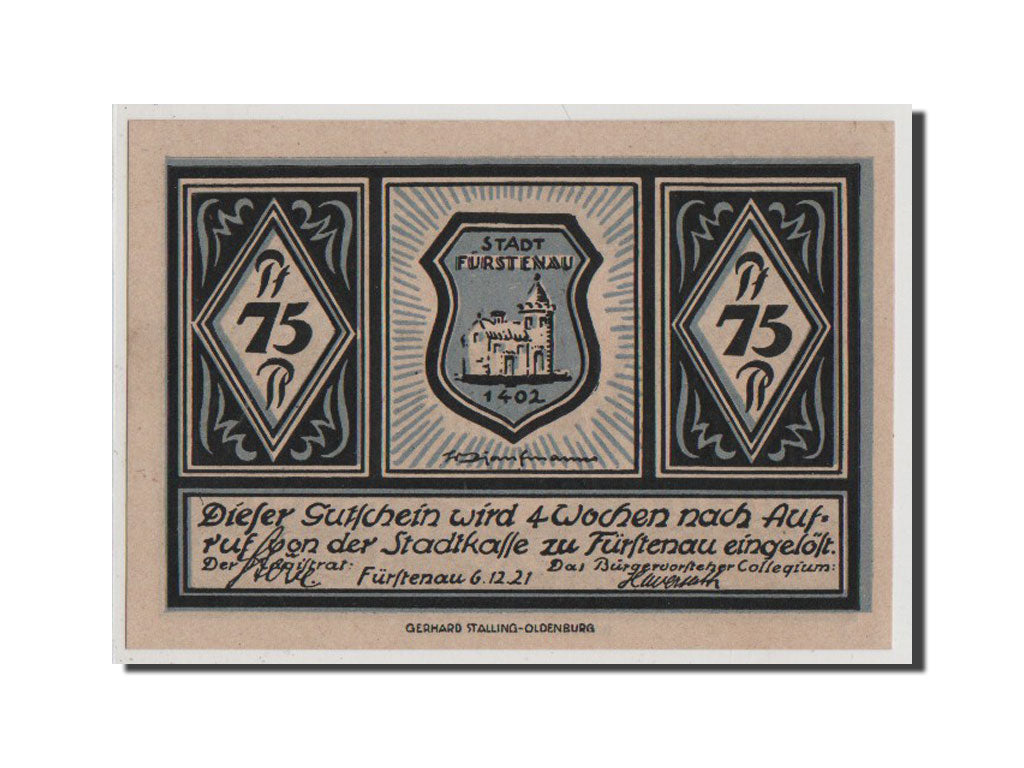 Banconote, Germania, Furstenau, 75 Pfennig, 1921, SPL+, Mehl:400.1