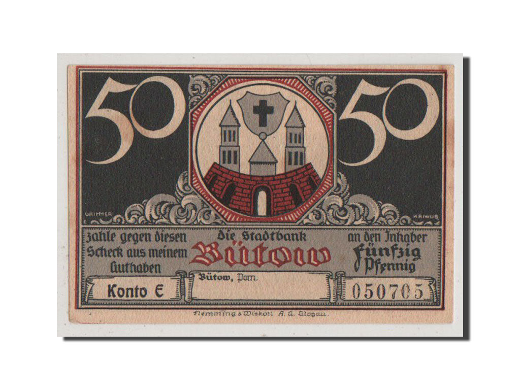 Billete, Alemania, Butow Stadtbank, 50 Pfennig, SC+, Mehl:204.1a