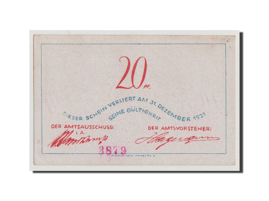 Banconote, Germania, Schleswig-Holstein, 20 Pfennig, 1921, SPL+, Mehl:135.1a