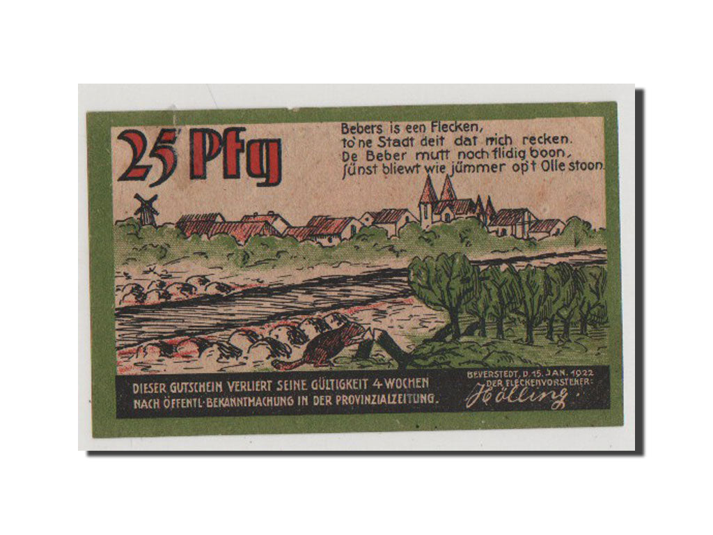 Banconote, Germania, Beverstedt Gemeinde, 25 Pfennig, 1922, SPL-, Mehl:98.1