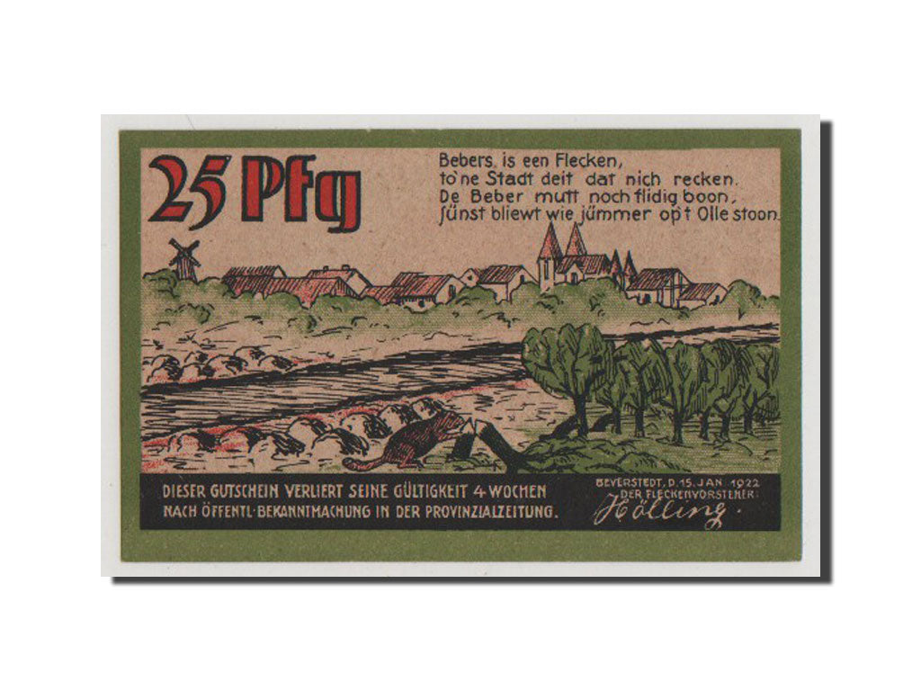 Geldschein, Deutschland, Beverstedt Gemeinde, 25 Pfennig, 1922, UNZ-, Mehl:98.1
