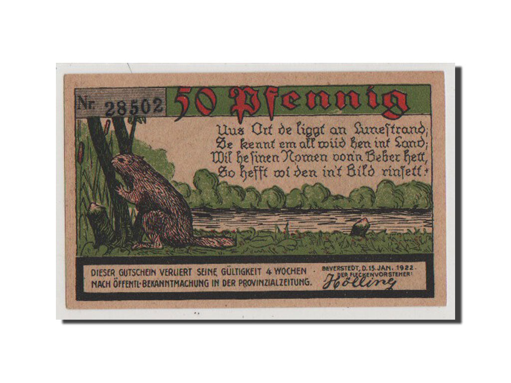 Banconote, Germania, Beverstedt Gemeinde, 50 Pfennig, 1922, SPL+, Mehl:98.1