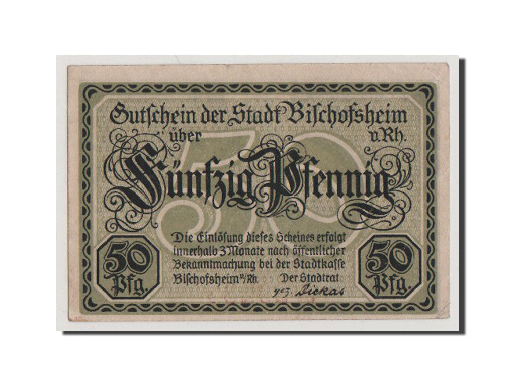 Banconote, Germania, Bischofsheim v. Rhon Stadt, 50 Pfennig, SPL+, Mehl:107.2