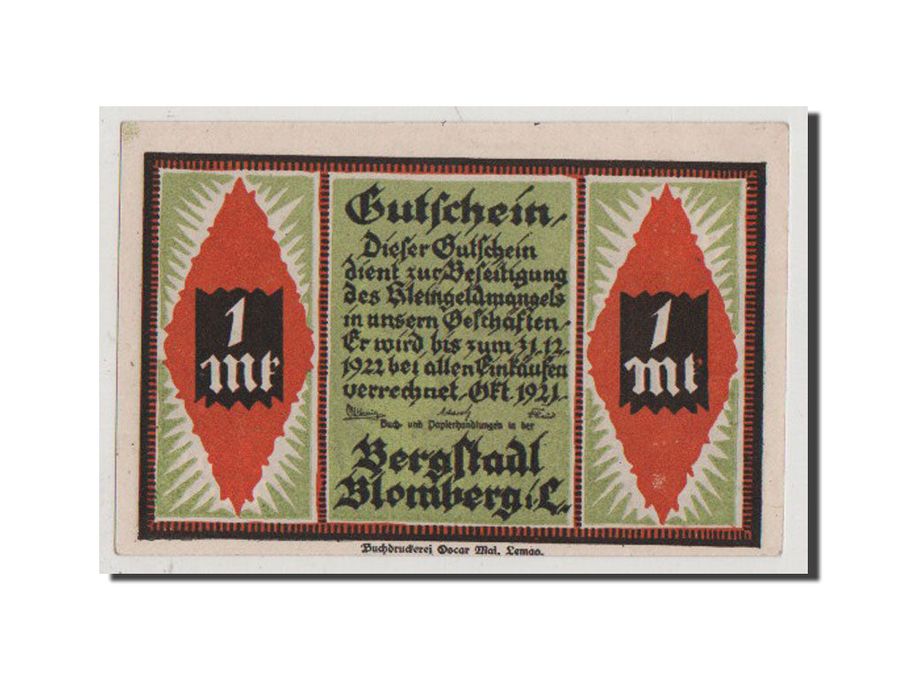 Banconote, Germania, Blomberg, 1 Mark, 1921, 1921-10-01, SPL+, Mehl:120.1a