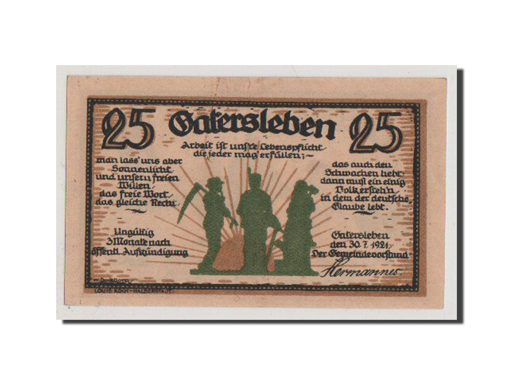 Banconote, Germania, Gater Sleben, 25 Pfennig, 1921, SPL+, Mehl:409.1