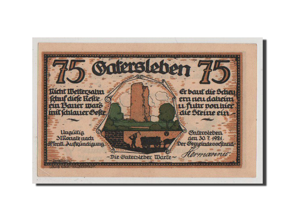 Banconote, Germania, Gater Sleben, 75 Pfennig, 1921, SPL+, Mehl:409.1