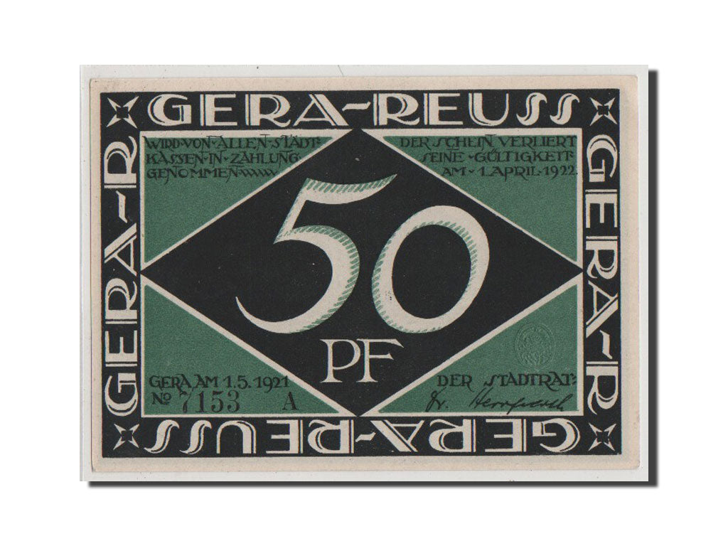 Billet, Allemagne, Gera Stadt, 50 Pfennig, 1921, NEUF, Mehl:420.3