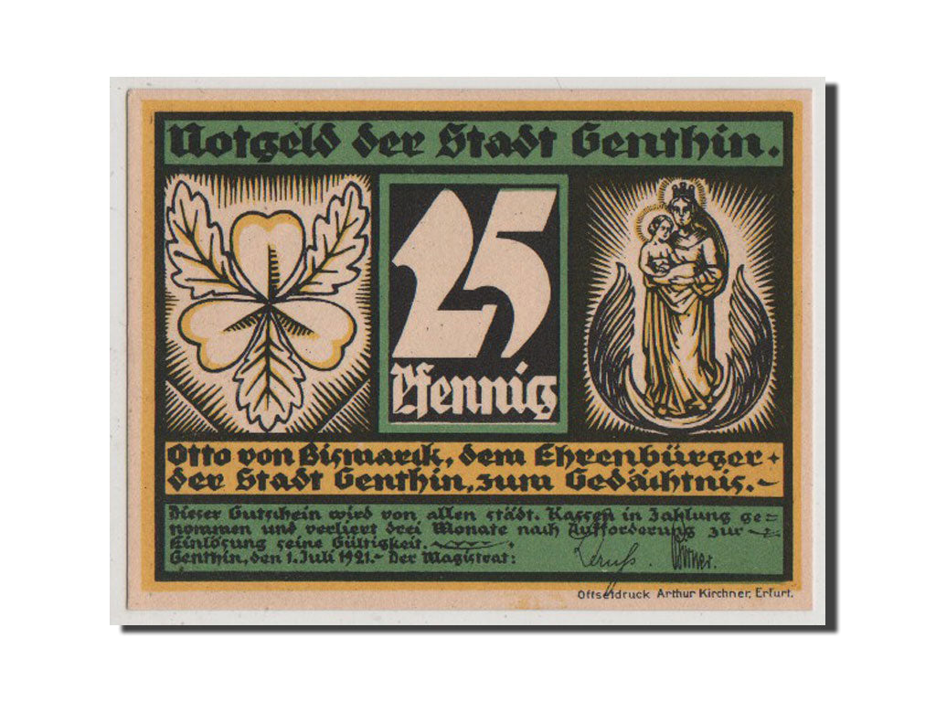 Banconote, Germania, Genthin, 25 Pfennig, 1921, FDS, Mehl:419.2