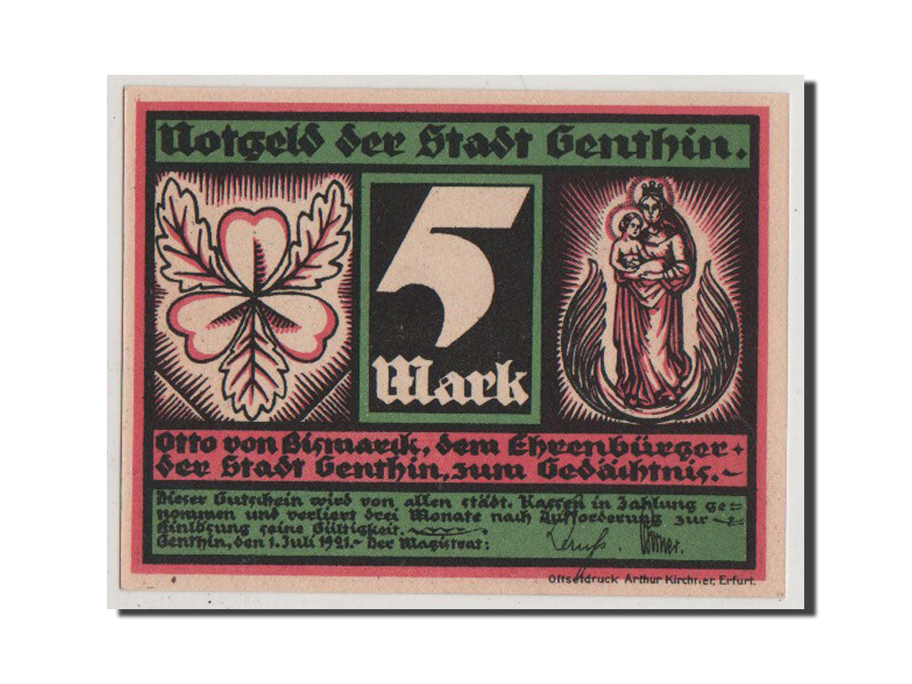 Geldschein, Deutschland, Genthin, 5 Mark, 1921, UNZ, Mehl:419.2