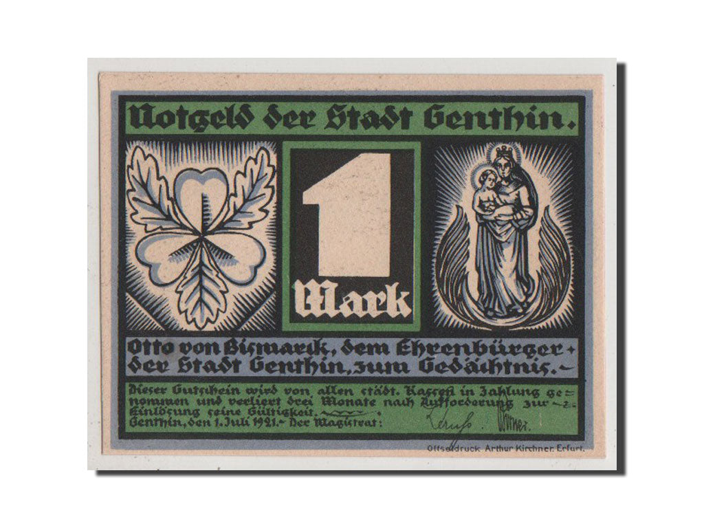 Banconote, Germania, Genthin, 1 Mark, 1921, FDS, Mehl:419.2