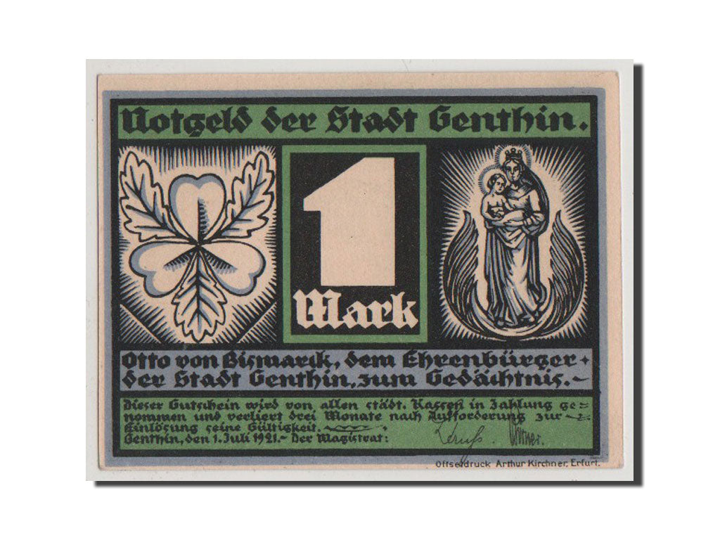Banconote, Germania, Genthin, 1 Mark, 1921, FDS, Mehl:419.2