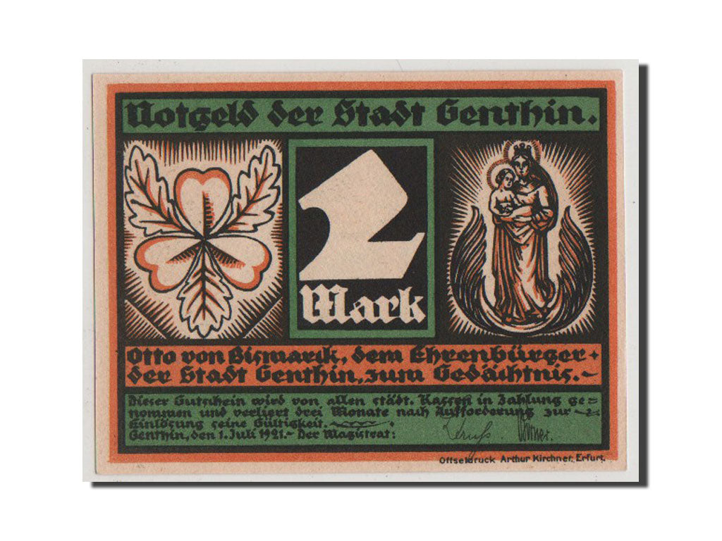 Banconote, Germania, Genthin, 2 Mark, 1921, FDS, Mehl:419.2