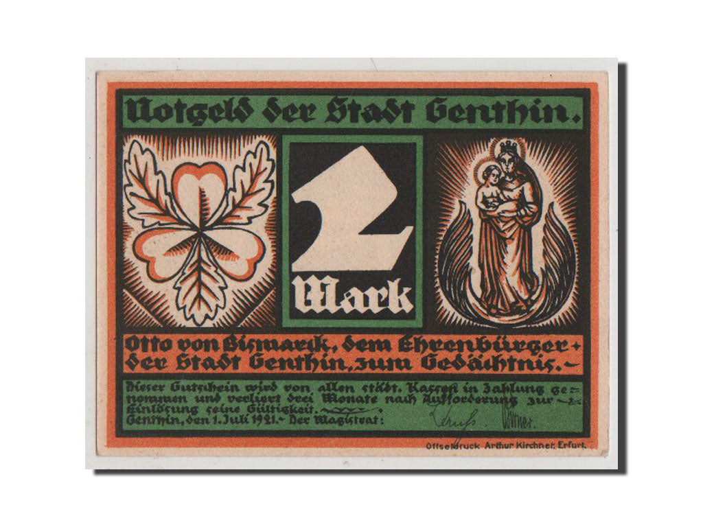 Billet, Allemagne, Genthin, 2 Mark, 1921, NEUF, Mehl:419.2