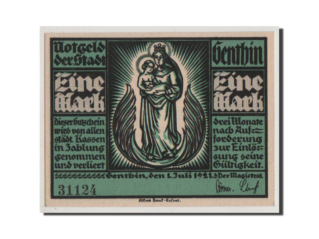 Banconote, Germania, Genthin, 1 Mark, 1921, FDS, Mehl:419.1