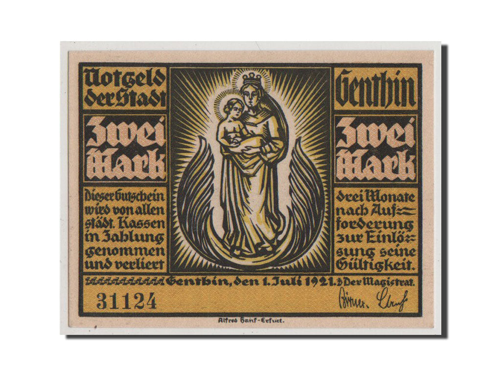 Banconote, Germania, Genthin, 2 Mark, 1921, FDS, Mehl:419.1