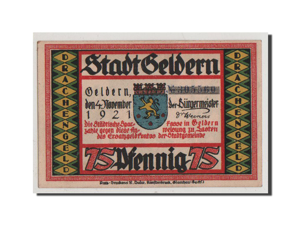 Billet, Allemagne, Geldern Stadt, 75 Pfennig, 1921, SPL+, Mehl:416.1