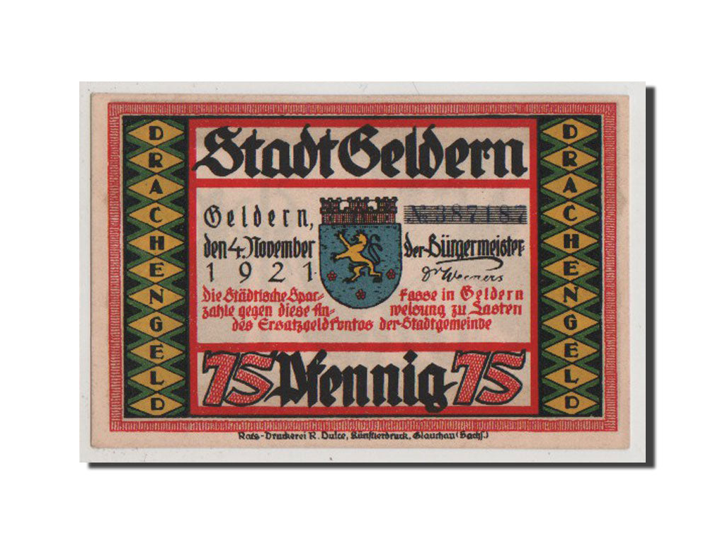 Geldschein, Deutschland, Geldern Stadt, 75 Pfennig, 1921, UNZ-, Mehl:416.1