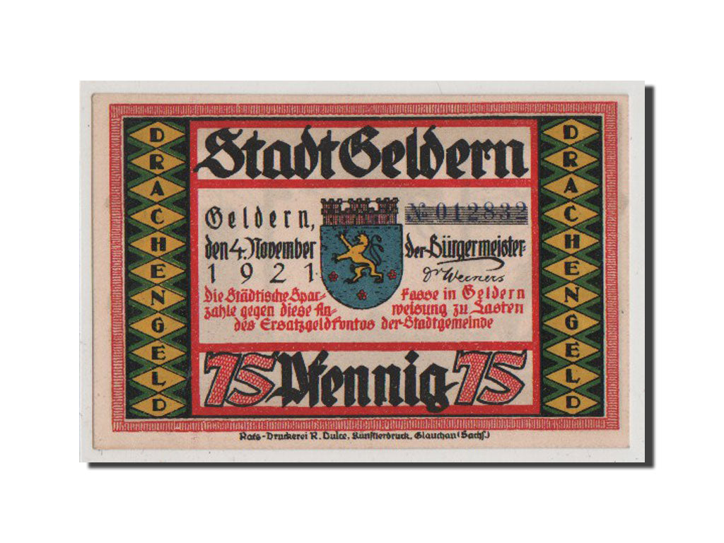 Billet, Allemagne, Geldern Stadt, 75 Pfennig, 1921, SPL+, Mehl:416.1