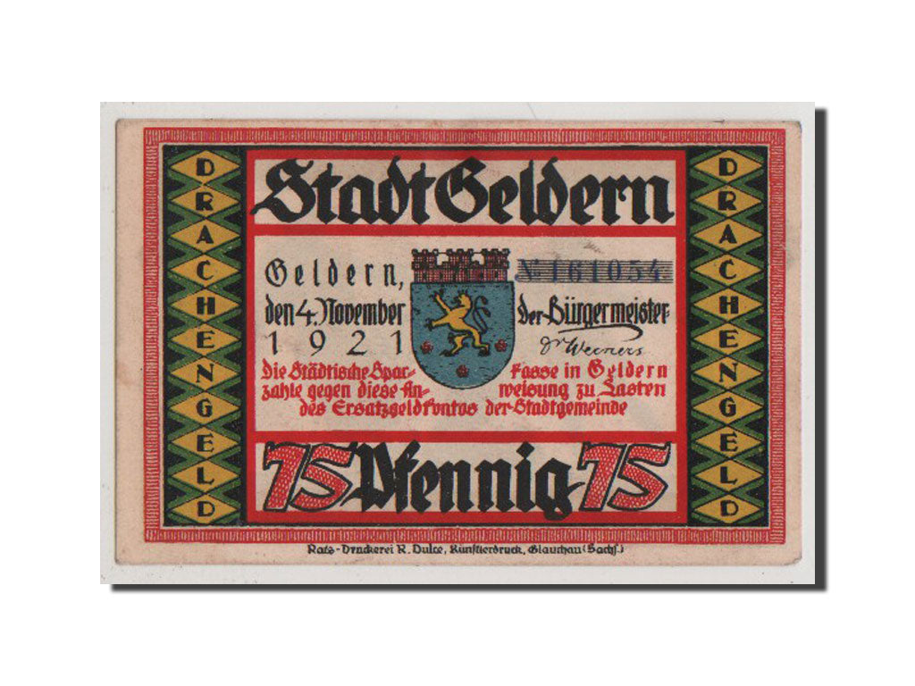 Billet, Allemagne, Geldern Stadt, 75 Pfennig, 1921, SPL+, Mehl:416.1