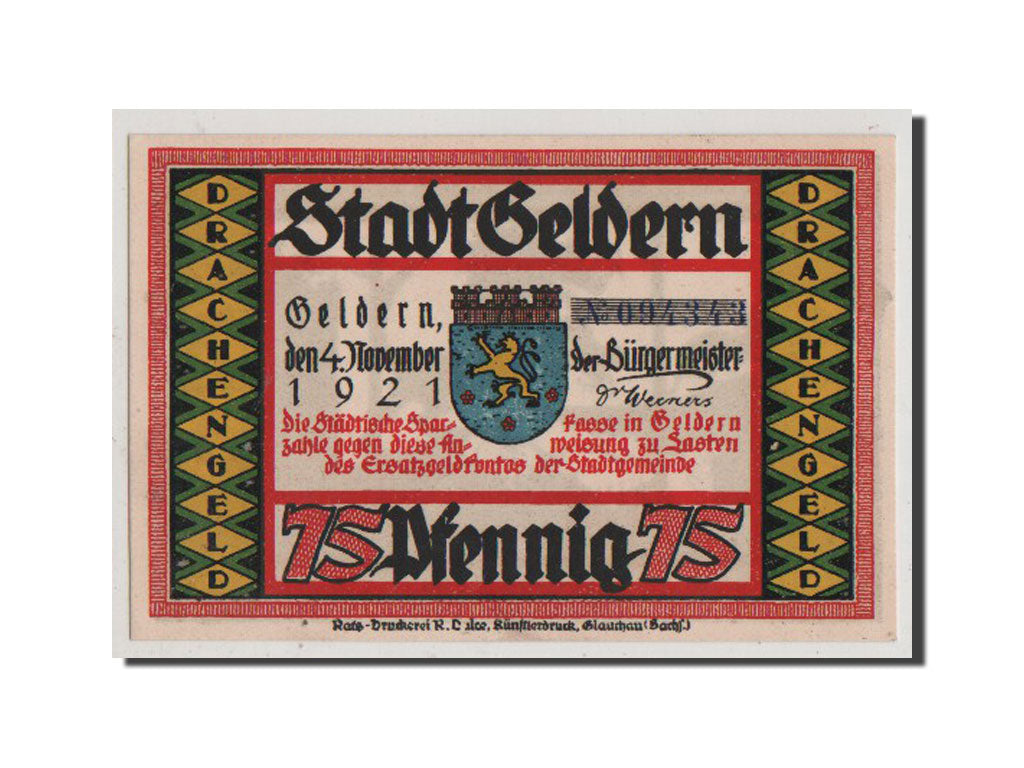 Billet, Allemagne, Geldern Stadt, 75 Pfennig, 1921, SPL+, Mehl:416.1