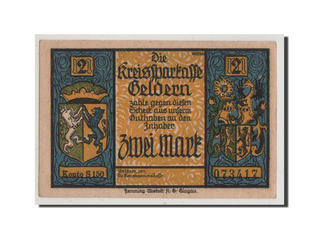 Banconote, Germania, Geldern Stadt, 2 Mark, SPL+, Mehl:414.1b