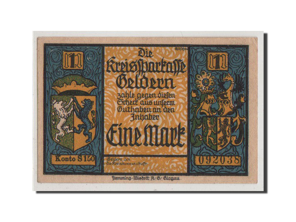 Banconote, Germania, Geldern Stadt, 1 Mark, SPL+, Mehl:414.1b