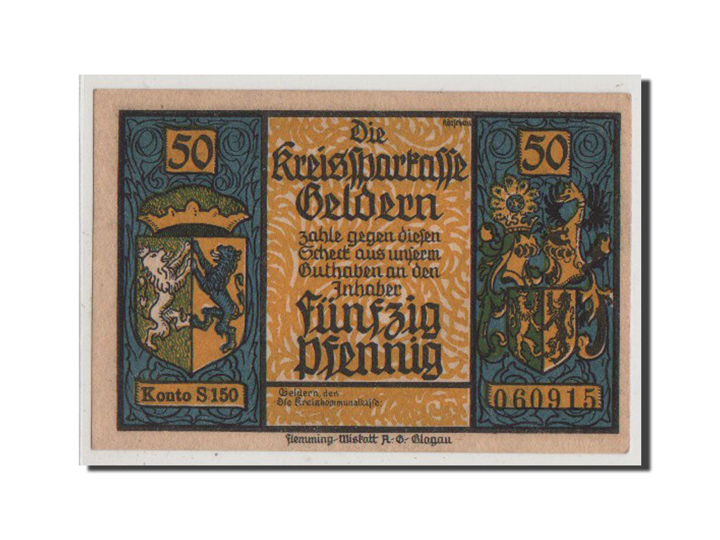 Banconote, Germania, Geldern Stadt, 50 Pfennig, SPL+, Mehl:414.1b