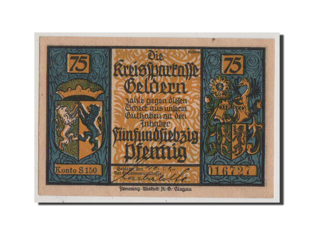 Banconote, Germania, Geldern Stadt, 75 Pfennig, SPL, Mehl:414.1a