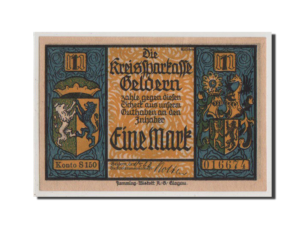 Banconote, Germania, Geldern Stadt, 1 Mark, SPL+, Mehl:414.1a