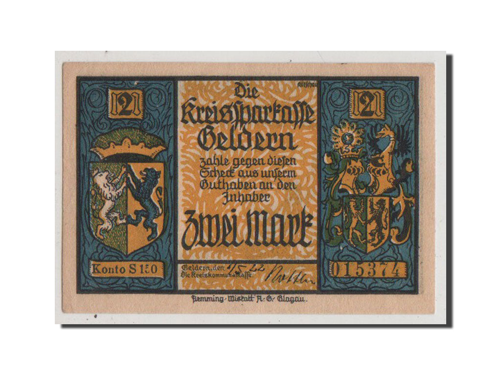 Banconote, Germania, Geldern Stadt, 2 Mark, SPL+, Mehl:414.1a