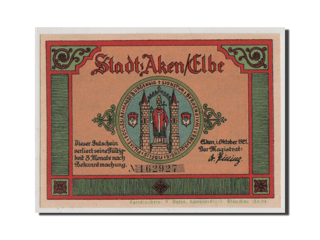 Geldschein, Deutschland, Aken, 50 Pfennig, 1921, 1921-10-01, UNZ, Mehl:8.1