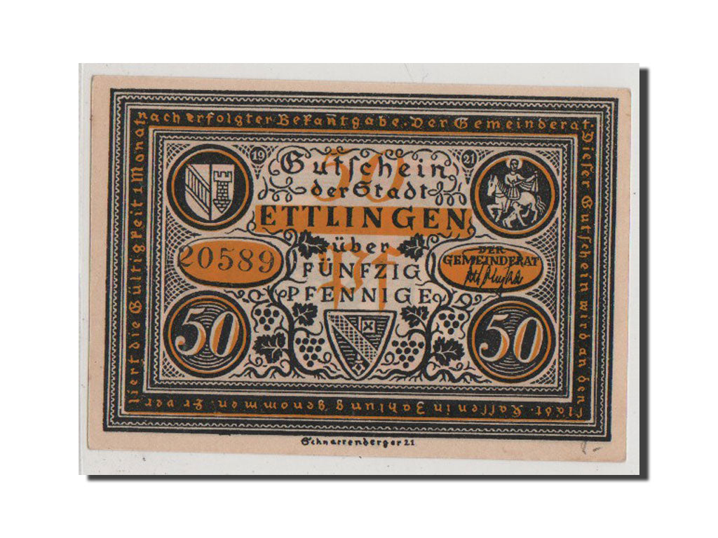 Geldschein, Deutschland, Ettlingen, 50 Pfennig, 1921, UNZ-, Mehl:355.1