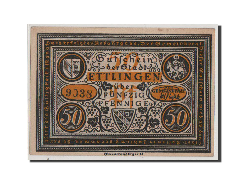 Banconote, Germania, Ettlingen, 50 Pfennig, 1921, SPL+, Mehl:355.1