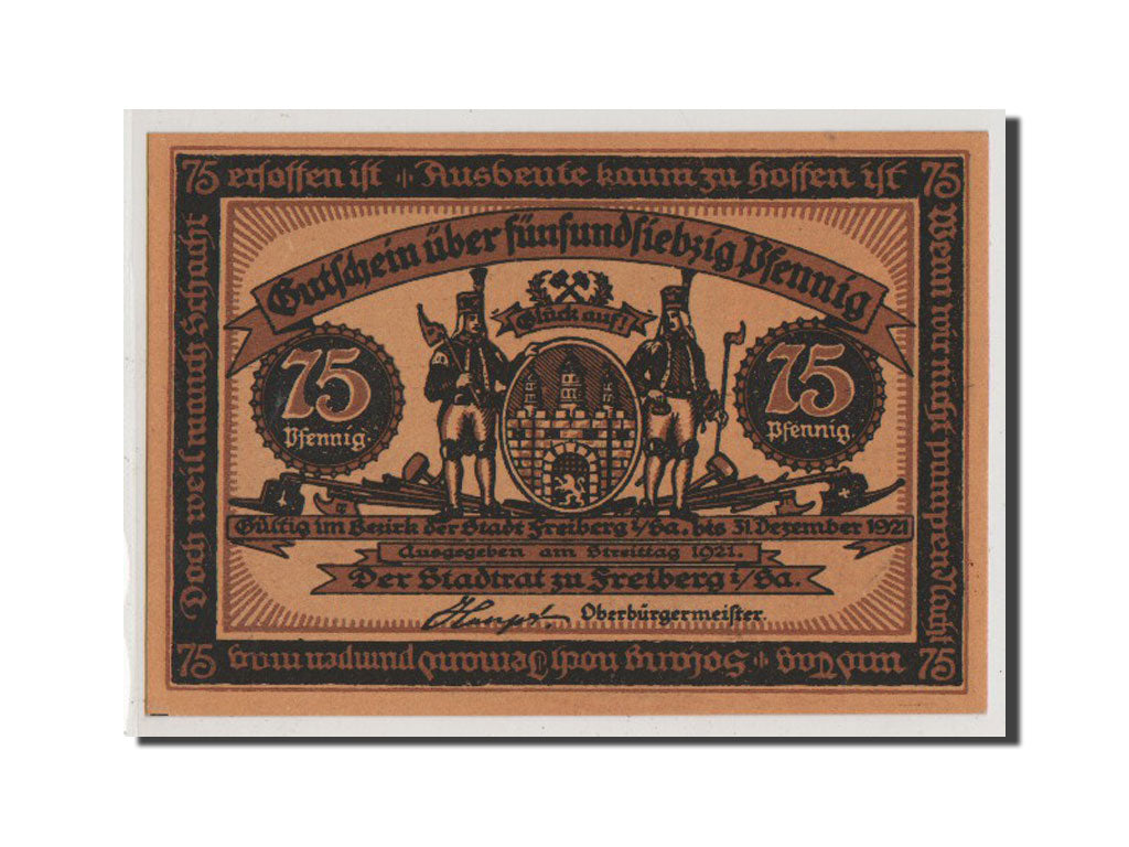 Banconote, Germania, Freiberg Stadt, 75 Pfennig, 1921, FDS, Mehl:379.4a