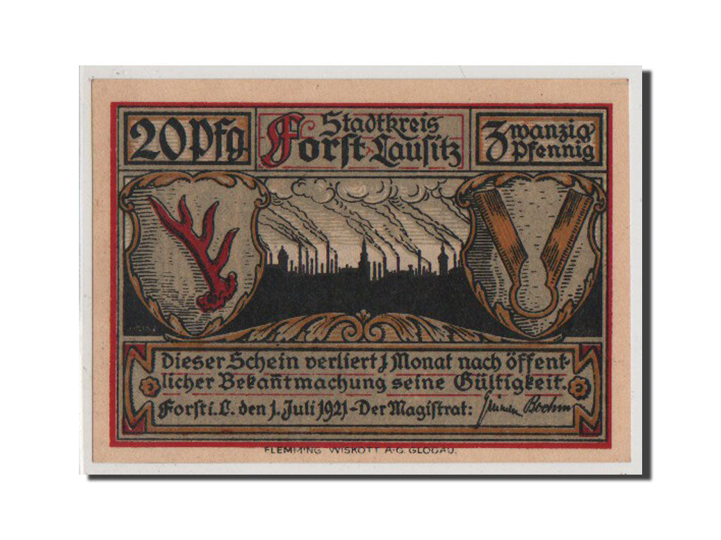 Billet, Allemagne, Forst i.L. Stadt, 20 Pfennig, 1921, NEUF, Mehl:371.1