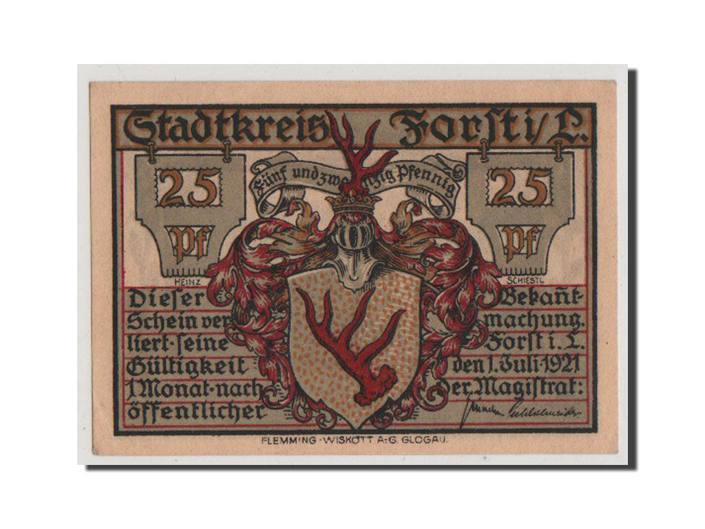 Banconote, Germania, Forst i.L. Stadt, 25 Pfennig, 1921, FDS, Mehl:371.1