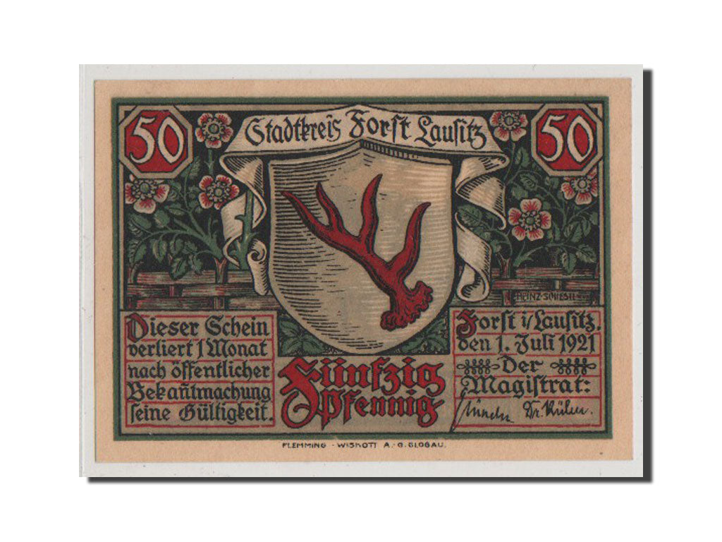 Banconote, Germania, Forst i.L. Stadt, 50 Pfennig, 1921, FDS, Mehl:371.1