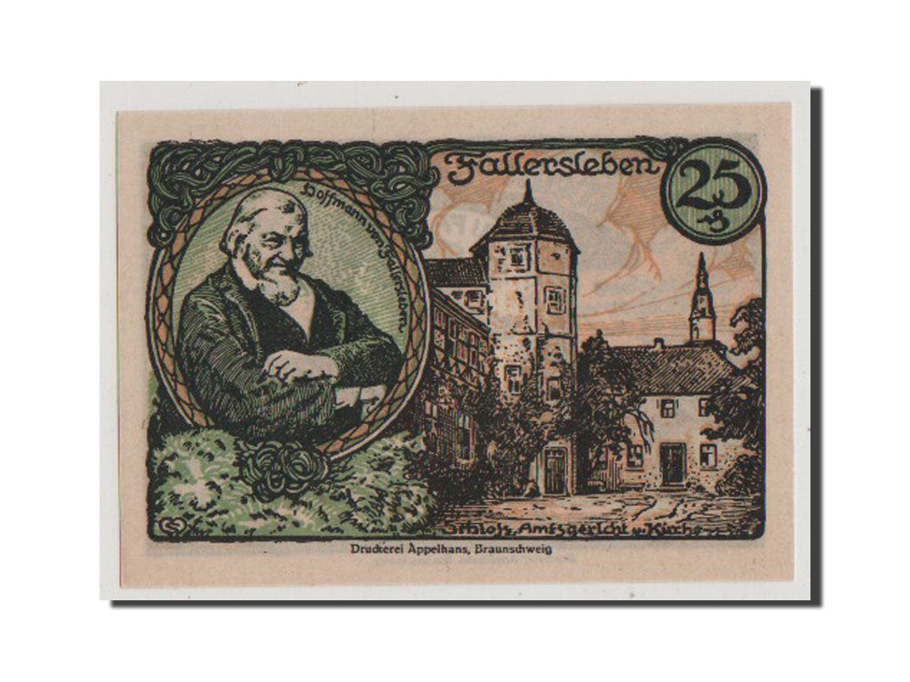 Banconote, Germania, Fallersleben, 25 Pfennig, 1921, FDS, Mehl:360.1