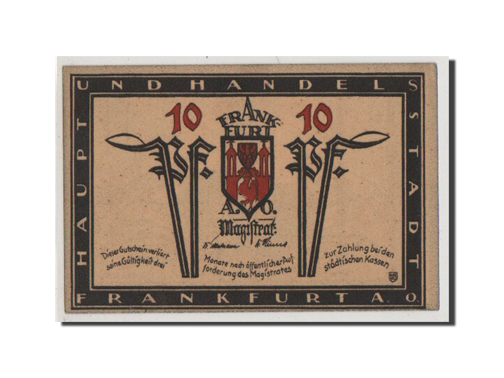 Geldschein, Deutschland, Frankfurt a Oder Stadt, 10 Pfennig, UNZ-, Mehl:377.1