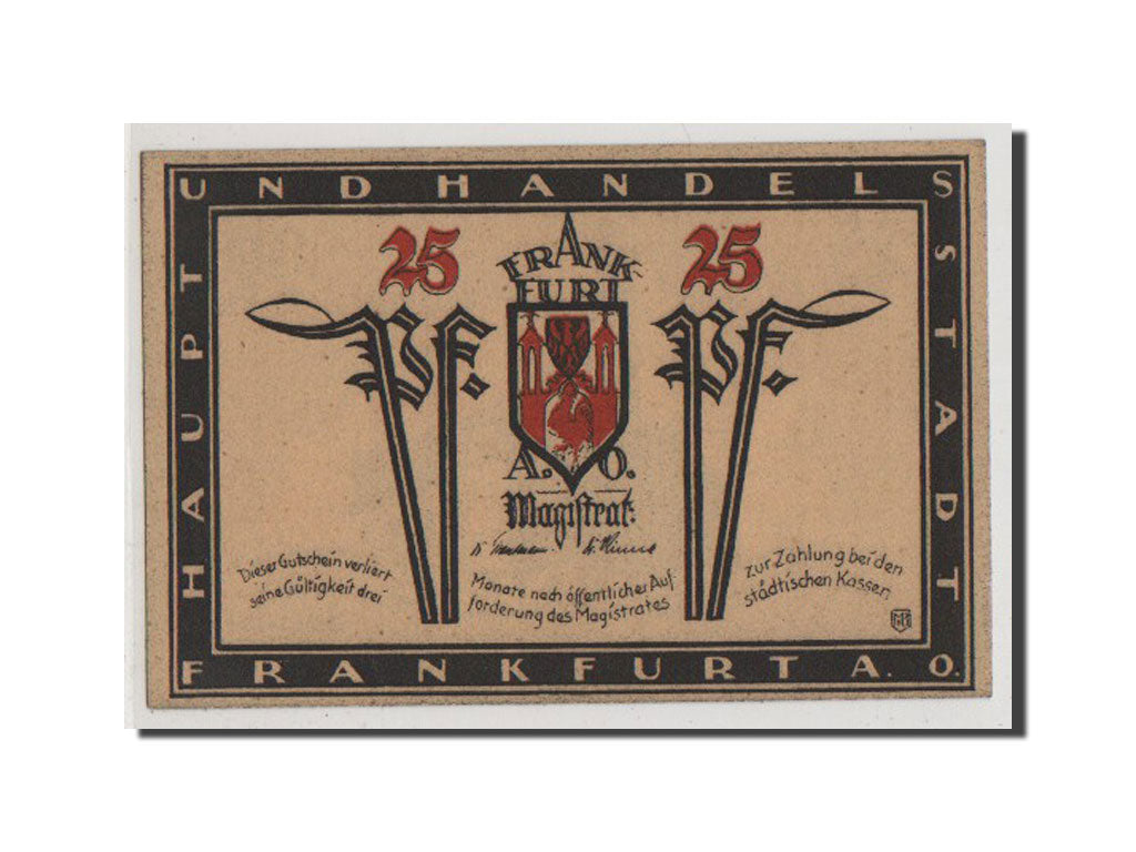 Banconote, Germania, Frankfurt a Oder Stadt, 25 Pfennig, SPL+, Mehl:377.1