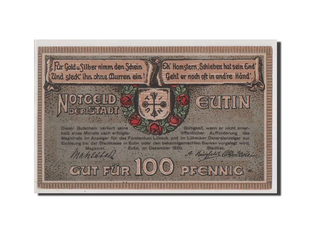 Geldschein, Deutschland, Eutin Stadt, 100 Pfennig, 1920, 1920-12-01, UNZ