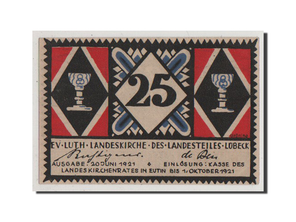 Banconote, Germania, Eutin Stadt, 25 Pfennig, 1921, FDS, Mehl:356.1