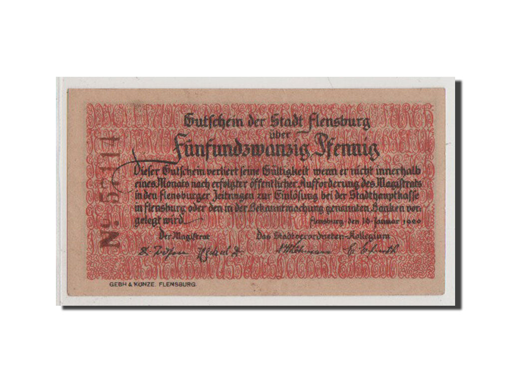 Geldschein, Deutschland, Flensburg, 25 Pfennig, 1920, UNZ-, Mehl:369.3-5