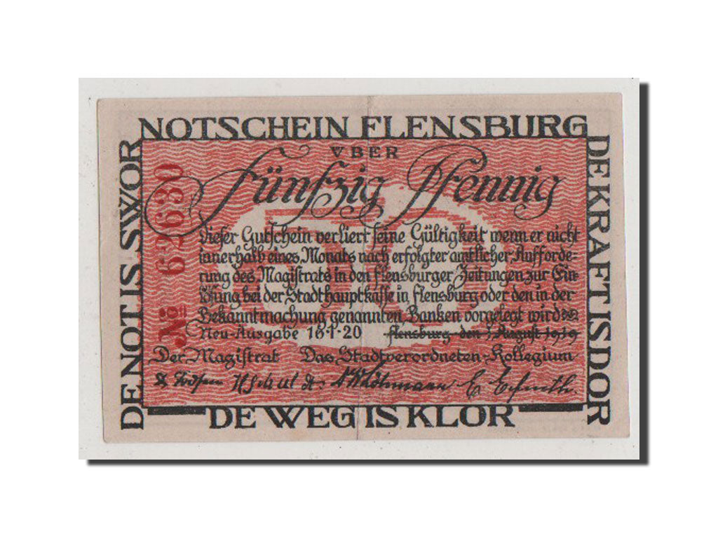 Banconote, Germania, Flensburg, 50 Pfennig, 1920, FDS, Mehl:369.1
