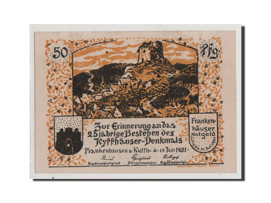 Banconote, Germania, Frankenhausen am Kyffhauser Stadtische, 50 Pfennig, 1921