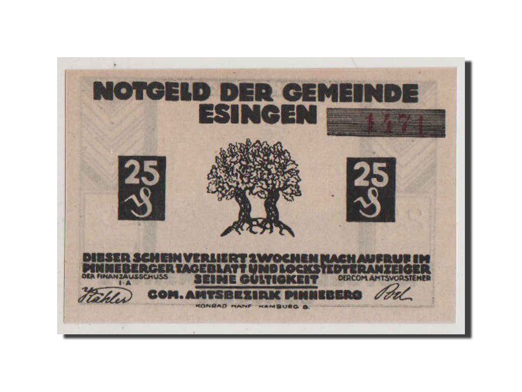 Banconote, Germania, Schleswig-Holstein, 25 Pfennig, FDS, Mehl:353.2
