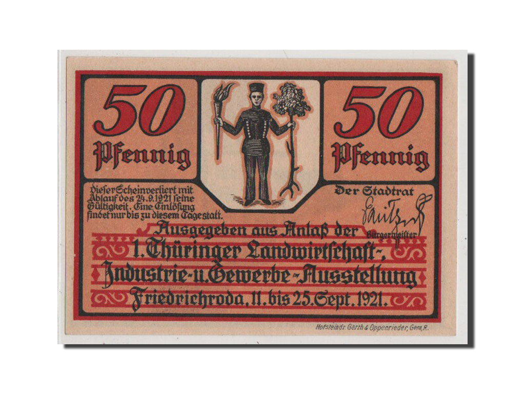 Banconote, Germania, Friedrichroda Stadt, 50 Pfennig, 1921, FDS, Mehl:393.2