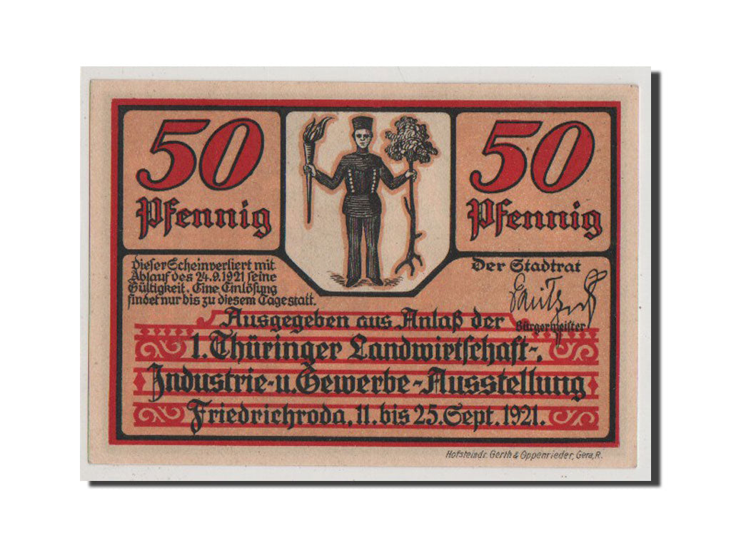Banconote, Germania, Friedrichroda Stadt, 50 Pfennig, 1921, FDS, Mehl:393.2