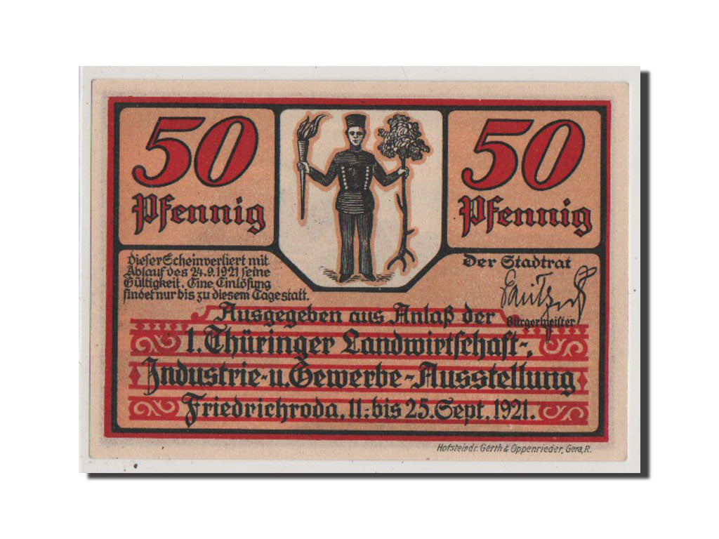 Geldschein, Deutschland, Friedrichroda Stadt, 50 Pfennig, 1921, UNZ, Mehl:393.2