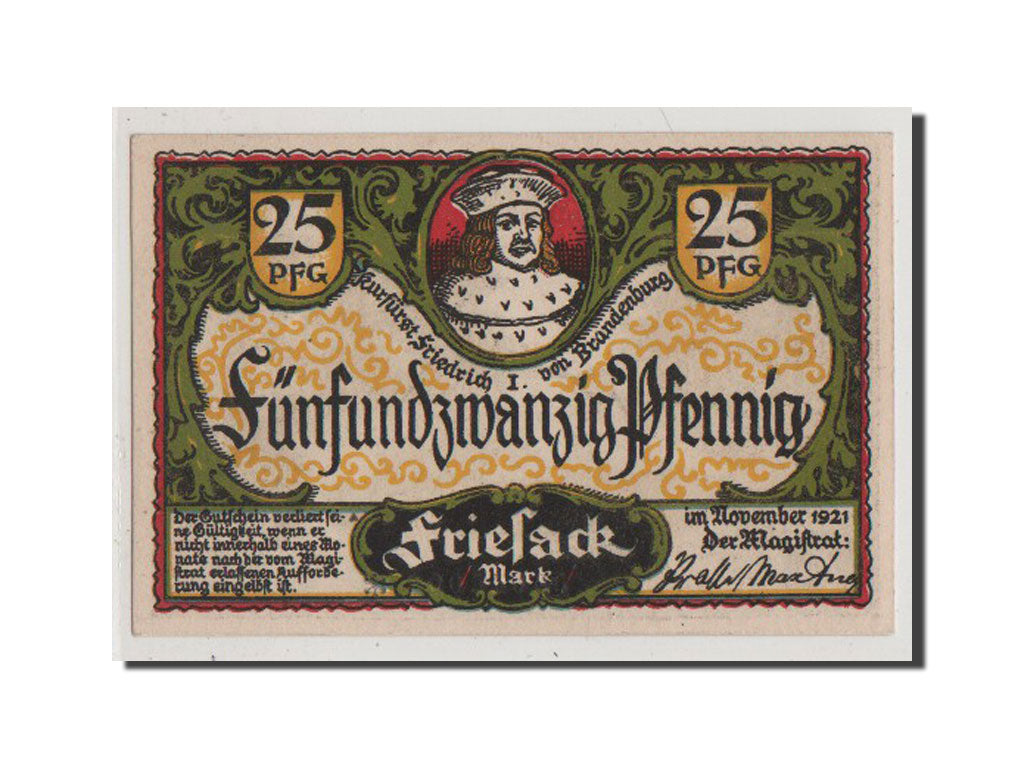 Banconote, Germania, Friesack Stadt, 25 Pfennig, 1921, 1921-11-01, FDS